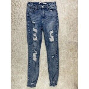 Tinseltown Size 1 Womens Jeans Stretch Mid Rise Skinny Raw Hem Distress